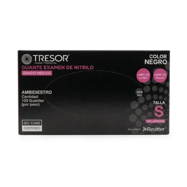 Guantes de Nitrilo Negro Libre de Polvo S Tresor Caja x 100 Unidades - Guantes de Nitrilo Negro Multiuso Libre de Polvo T...