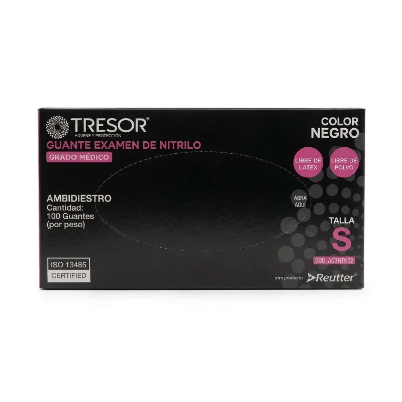 Guantes de Nitrilo Negro Libre de Polvo S Tresor Caja x 100 Unidades - Guantes de Nitrilo Negro Multiuso Libre de Polvo T...