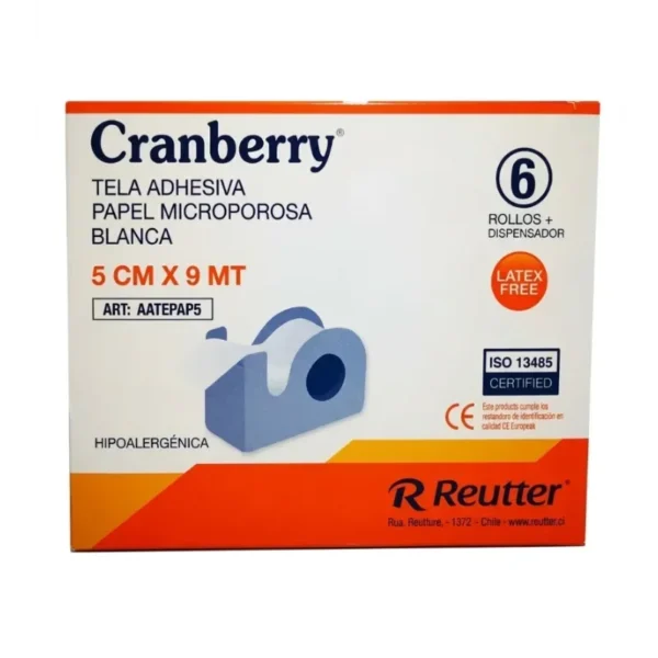 Gasa Autoadhesiva Cohesiva 5 cm x 9 m Blanca Cranberry Caja de 6 Unidades - Soporte y fijación segura sin adhesivos que dañen ...