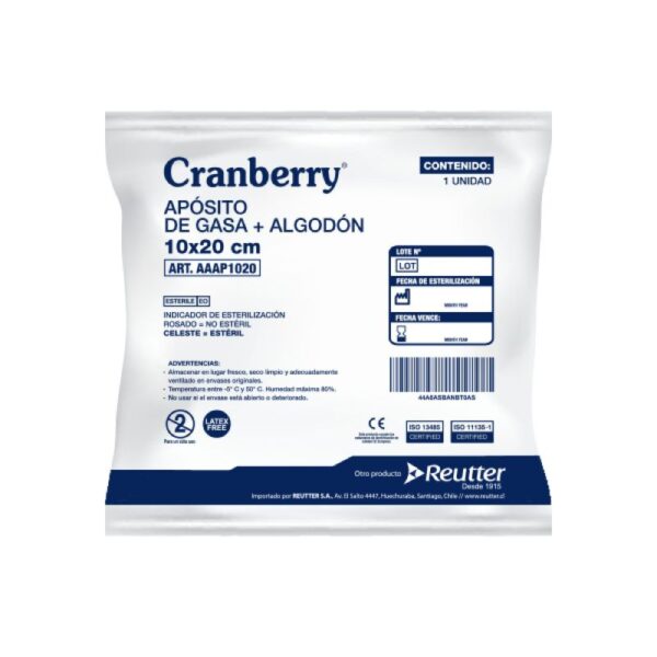 Apósito Gasa No Tejida con Algodón Estéril 10x20 cm Cranberry