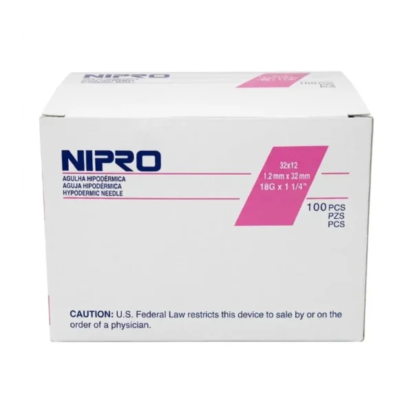 Aguja Hipodérmica 18G x 1 1/4 Nipro Caja 100 Unidades - Inyección de Flujo Rápido y Carga Precisa con Tecn...