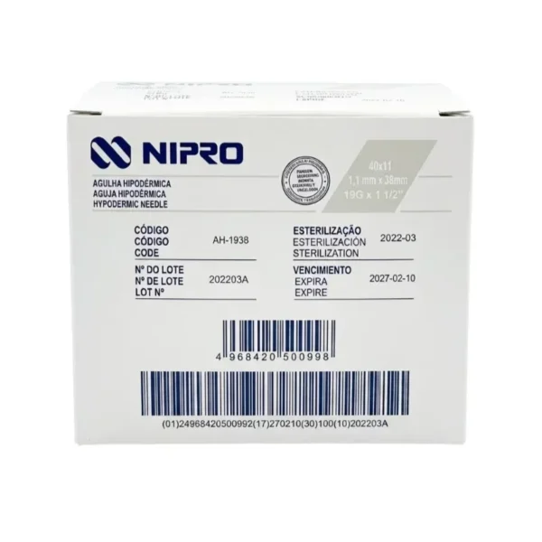 Aguja Hipodérmica 19G x 1 1/2 Nipro – Caja 100 Und - Aguja Hipodermica Nipro 19G: Precision y Flujo Opt...