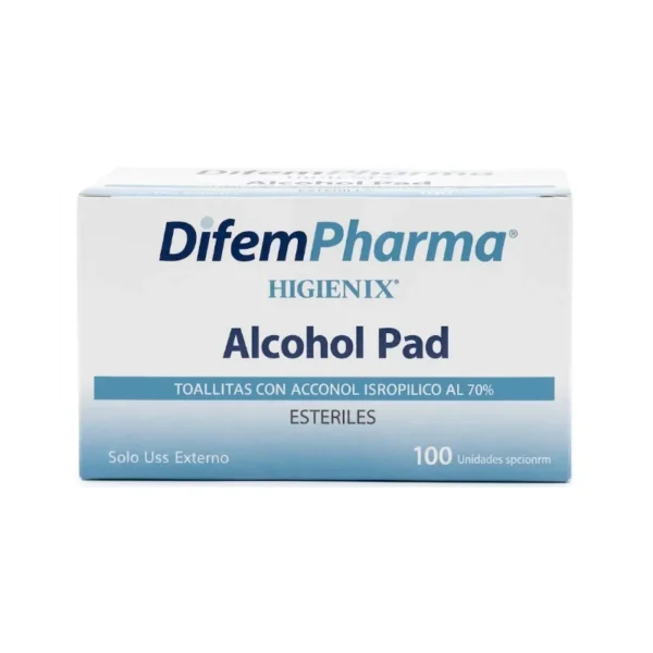 Tohallitas de Alcohol Isopropílico Higienix Alcohol Pad Caja x 100 Unidades Difem Pharma