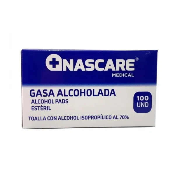 Gasa Alcoholada Alcohol Pad 70% Nascare - Caja 100 Unidades