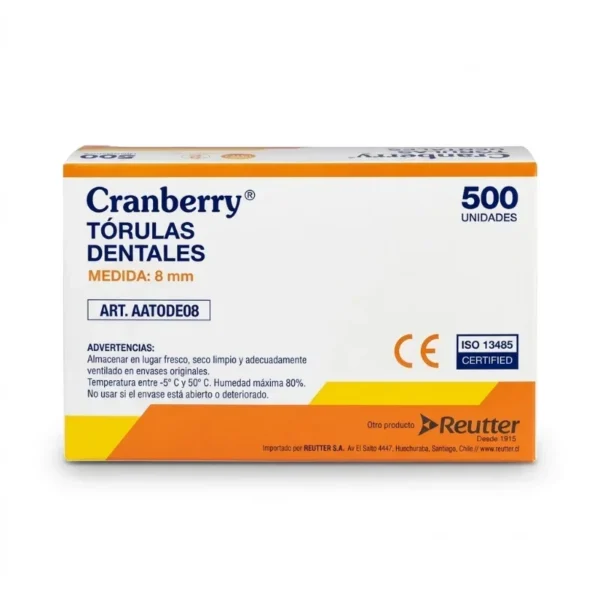 Torulas Dentales de Algodón 8mm Cranberry Caja x 500 Unidades