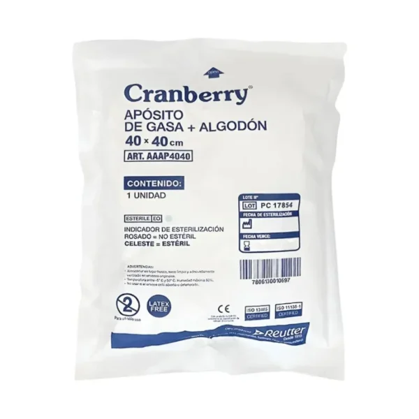 Aposito de Gasa y Algodón Estéril 40x40 cm Cranberry-10  Unidades